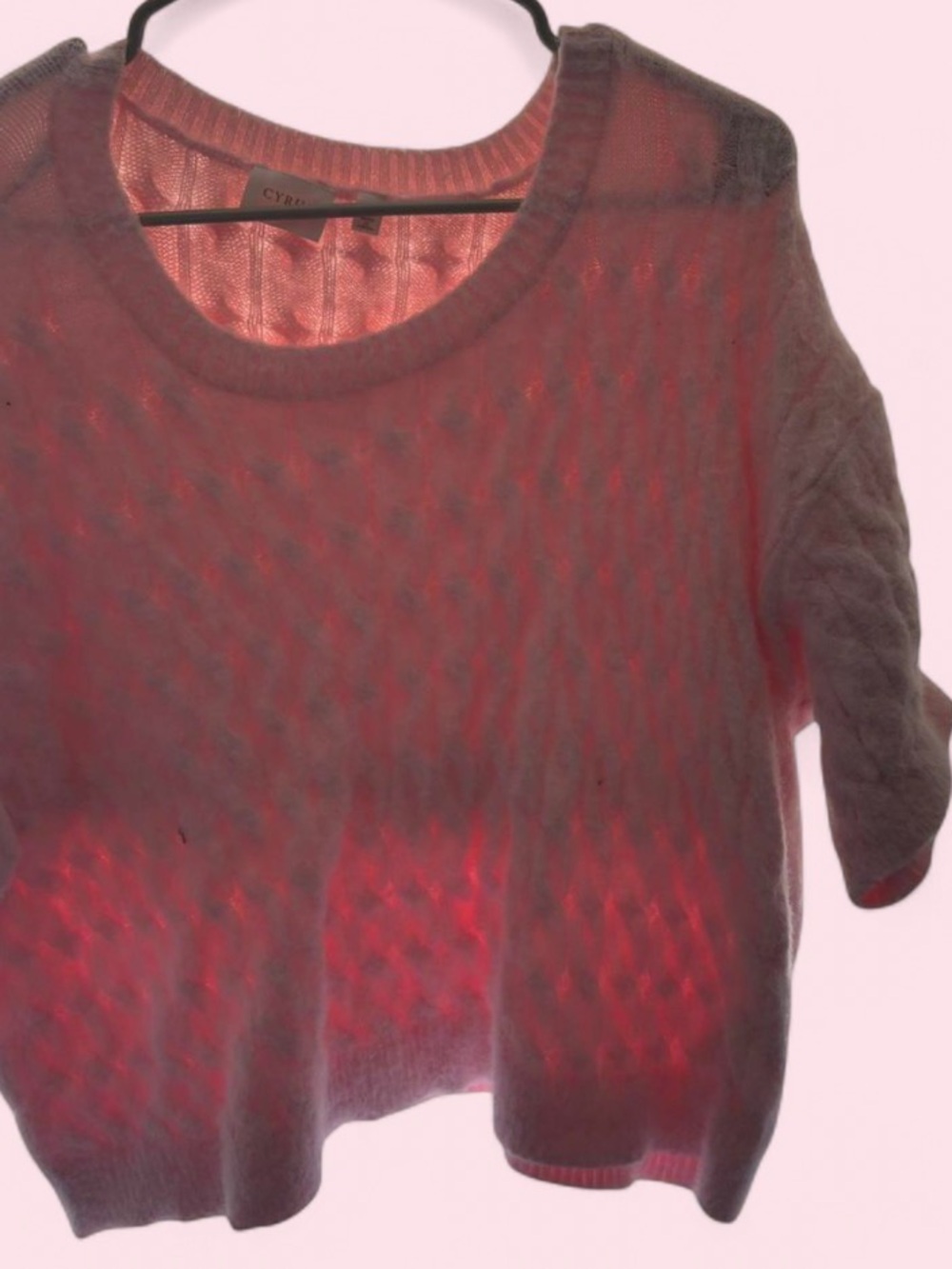 Cyrus Pink Open Knit Short Sleeve Sweater | Size Large | Lightweight